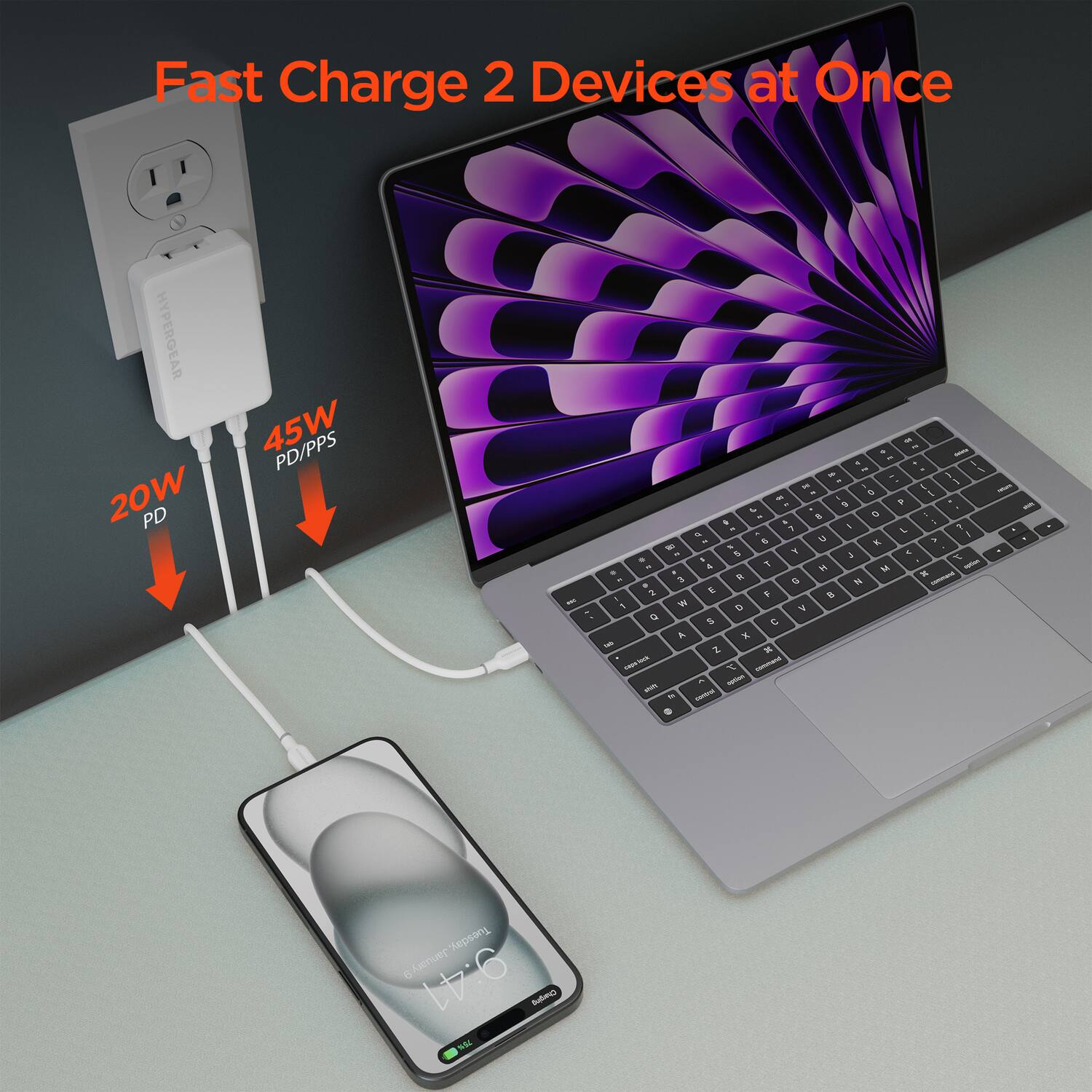 Fast Charge 2 Devices at Once

HYPERGEAR

20W PD

45W PD/PPS