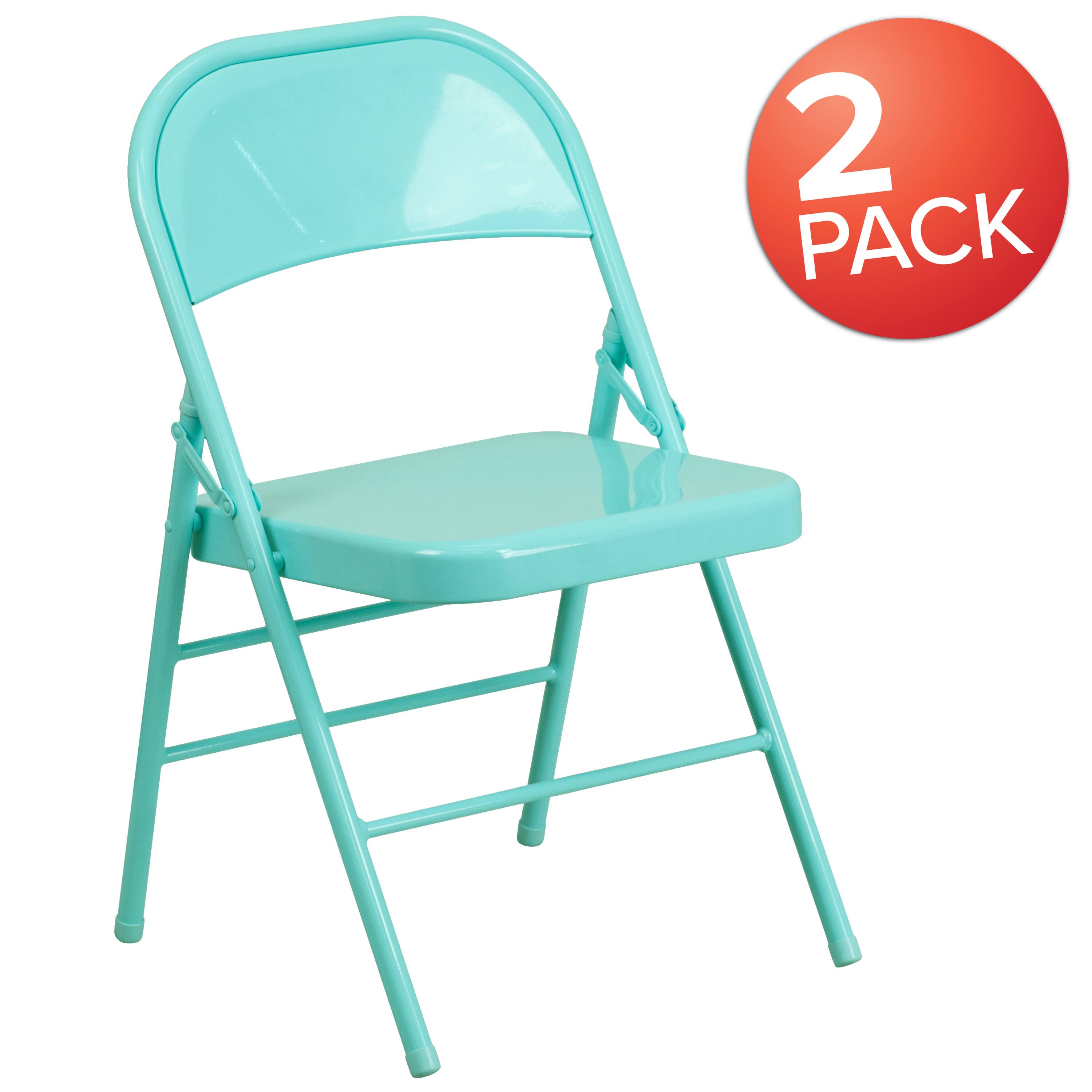 Alt View 1. Emma + Oliver - 2 Pack Home & Office Colorful Metal Folding Chair Teen and Event Seating - Tantalizing Teal.