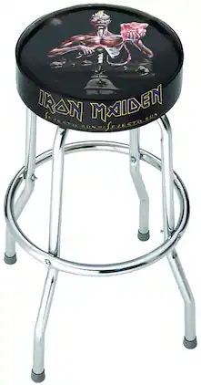 PopMarket - Iron Maiden - Rocksax - Iron Maiden - Seventh Son Logo - Bar Stool With Swivel Seat (Black/Chrome) - Multicolor