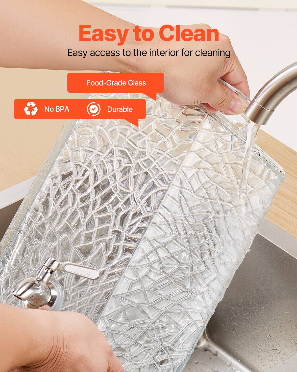 Easy to Clean  
Easy access to the interior for cleaning  

Food-Grade Glass  

No BPA  
Durable