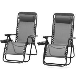 U-HOMY - Zero Gravity Reclining Lounge Chair Set of 2 Outdoor Folding Recliners with Cup Holder and Weather Resistant Fabric - Gray