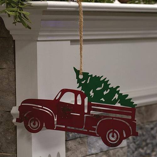Angle. BreeBe - *Hanging Distressed Red Metal Truck - Red.
