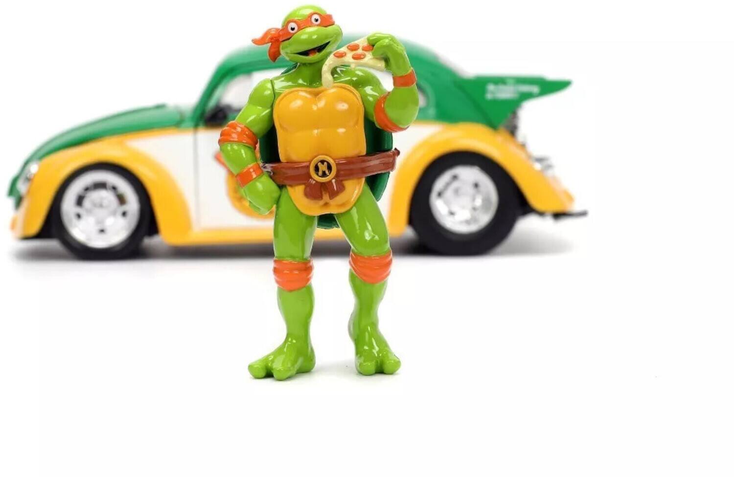 Alt View 1. Jada Toys - Jada Toys - 1:24 VW Drag Beetle with Teenage Mutant Ninja Turtle Michelangelo Figure   - Collectibles - Multicolor.