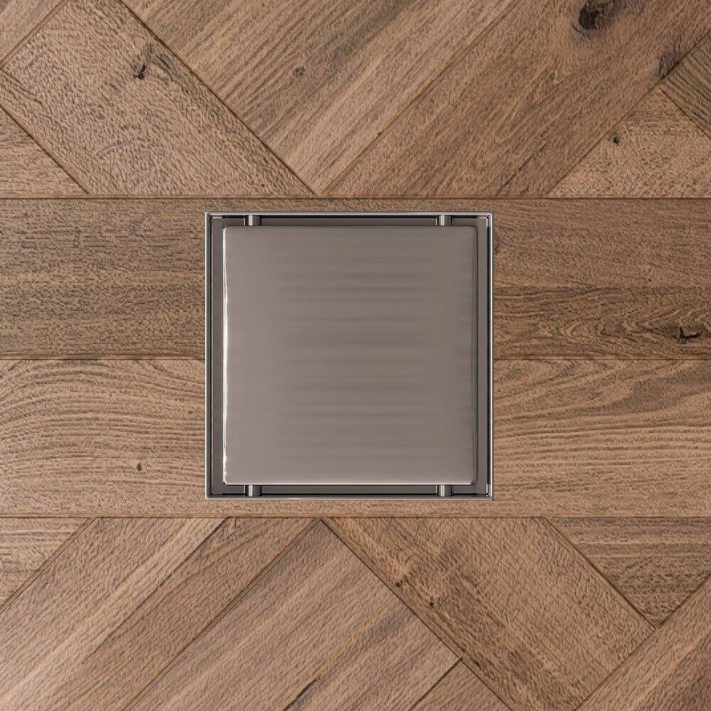 Angle. Alfi - 5" x 5" Modern Square Brushed Stainless Steel Shower Drain with Solid Cover - Stainless Steel.