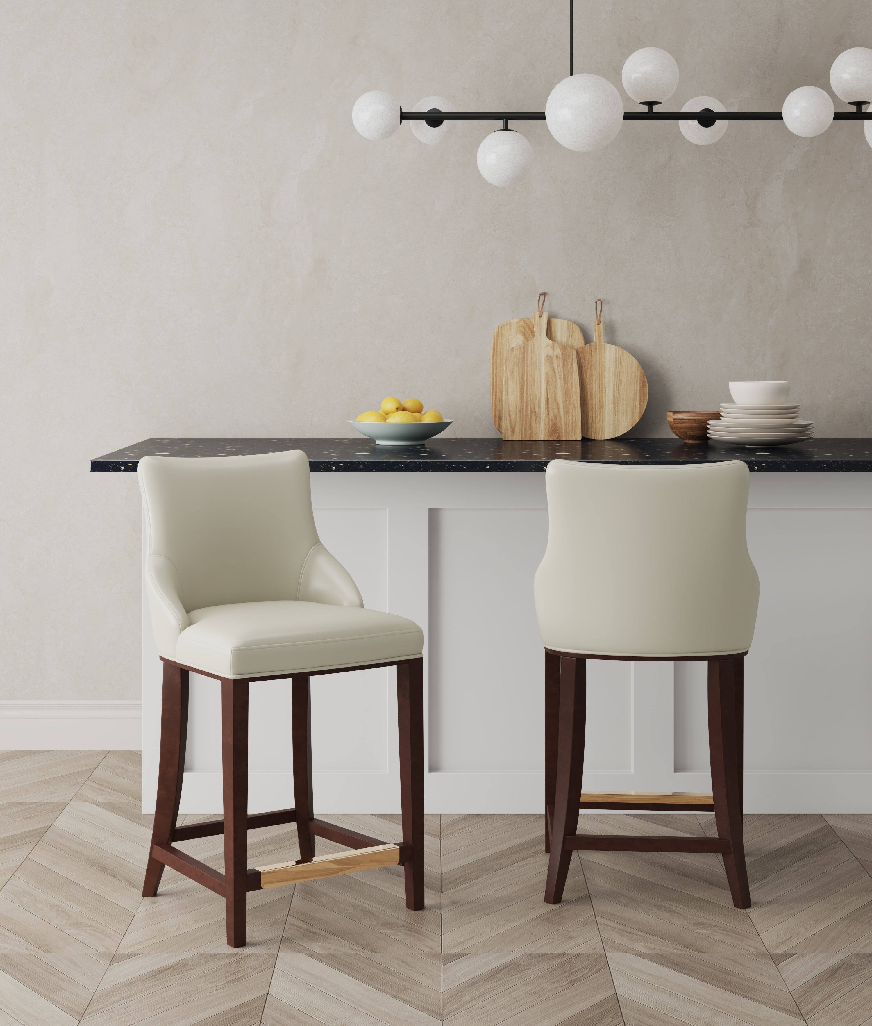 Angle. Manhattan Comfort - Shubert Modern Wood Upholstered Counter Stool - Set of 2 - Ivory.