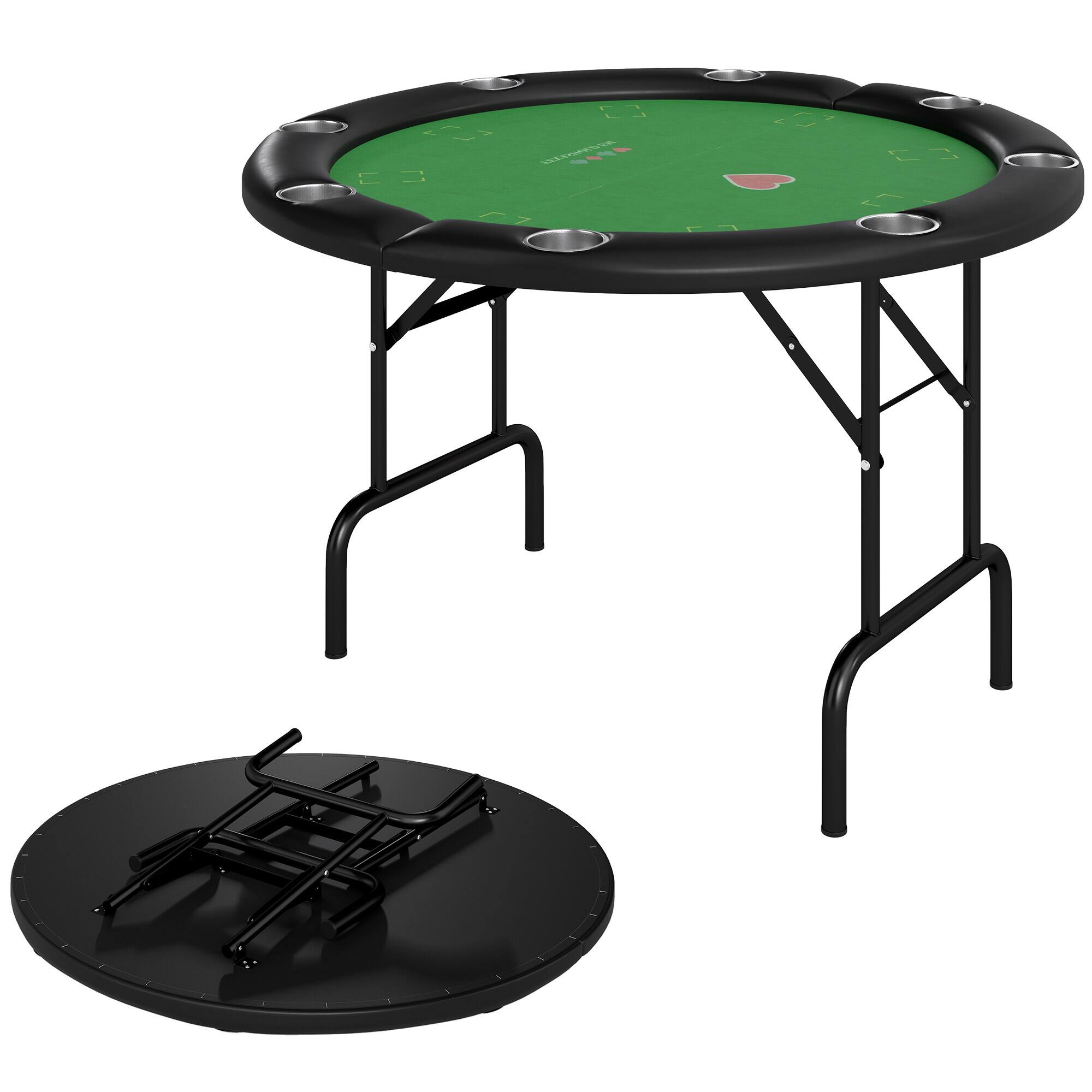 Soozier - Poker Table Foldable 47" Round Casino Folding Game Table for 8 Players with Cup Holders