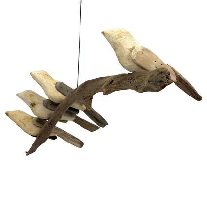 Front. Contrast Inc. - Driftwood Bird Hanging Mobile with Four Wood Birds 24 Inch Natural Decor - Natural.