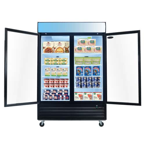 WHALL - 44.7 Cu.Ft Commercial Glass Door Freezer, Upright Merchandiser, Auto Defrost, LED Light, ETL Certified - Black