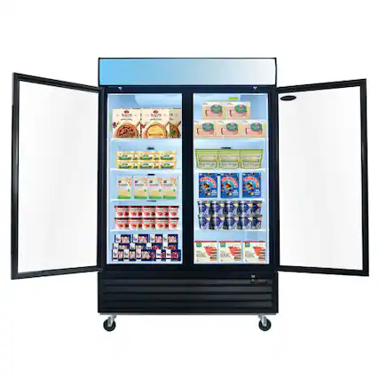 Front. WHALL - WHALL 44.7 Cu.Ft Commercial Glass Door Freezer, Upright Merchandiser, Auto Defrost, LED Light, ETL Certified - Black.