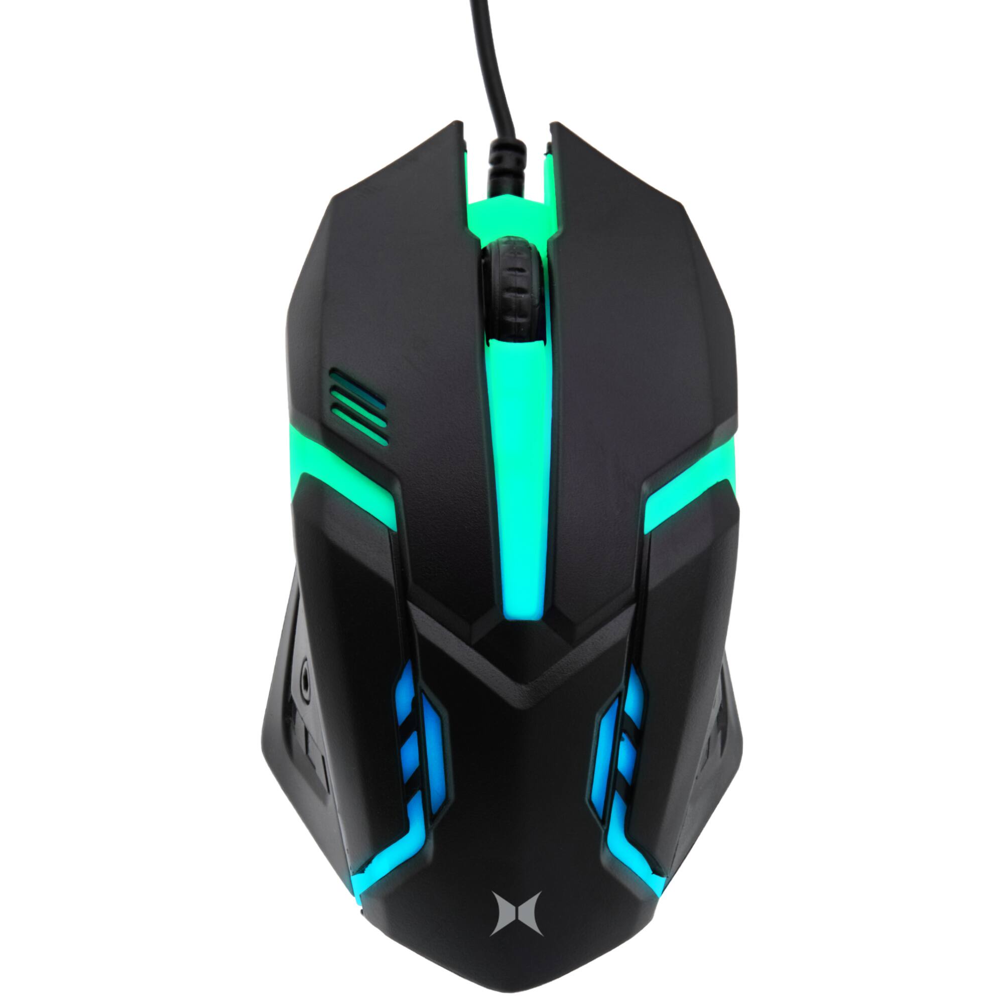 Front. Xtreme - Multicolor LED Gaming Mouse, Color Fade Lighting, 1000 DPI Max, DIY Installation - Black.