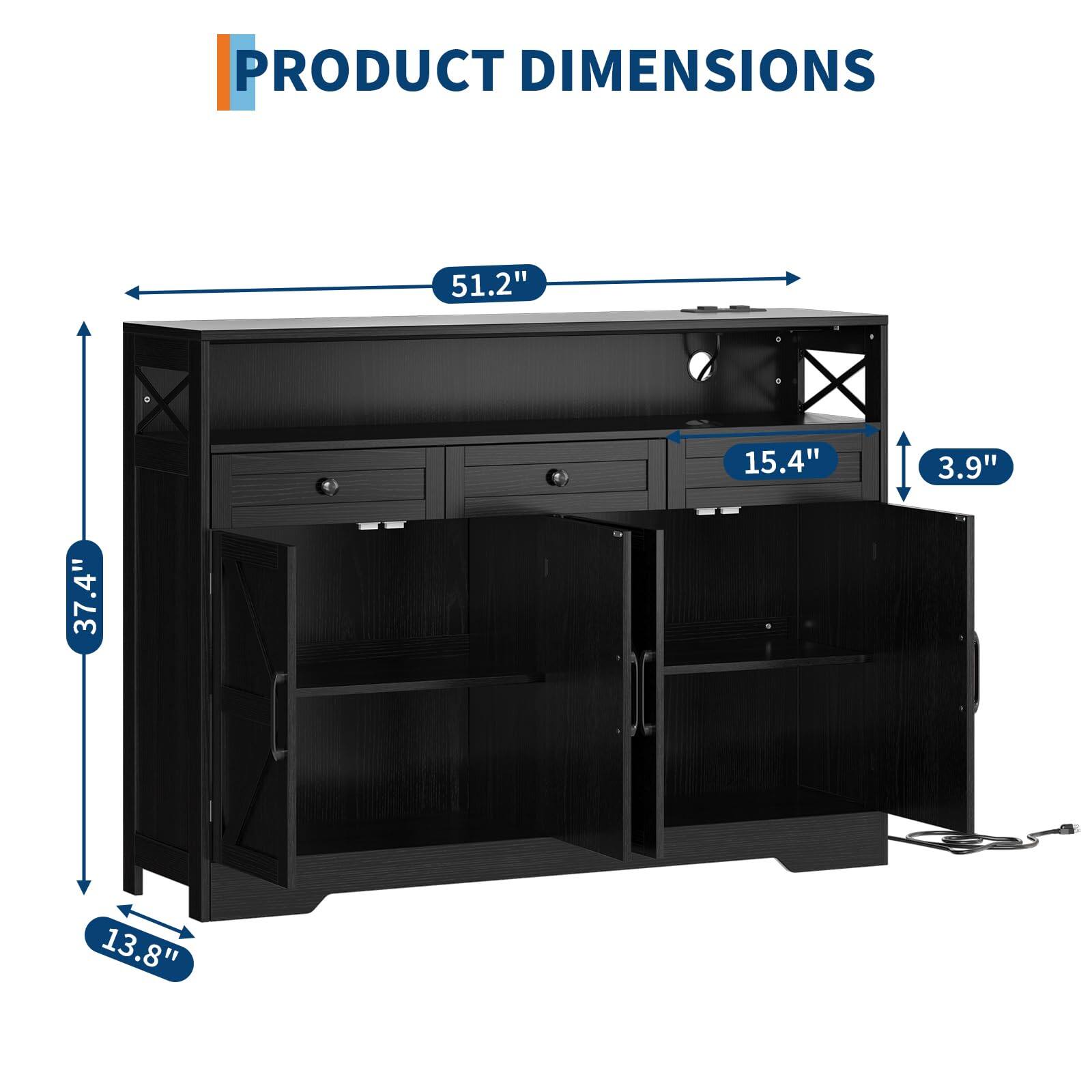 PRODUCT DIMENSIONS

- Width: 51.2"
- Depth: 15.4"
- Height: 37.4"
- Shelf Depth: 13.8"
- Drawer Height: 3.9"