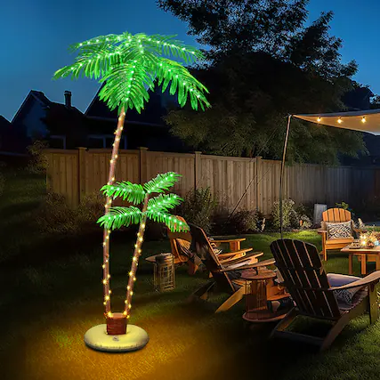 Front. Oumilen - 6FT LED Lighted Artificial Palm Tree - Tropical Decorative Tree for Poolside and Patio.