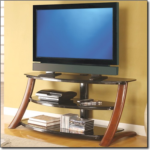 Up To 55 Inch TV Stand Black Glass and Walnut Effect 