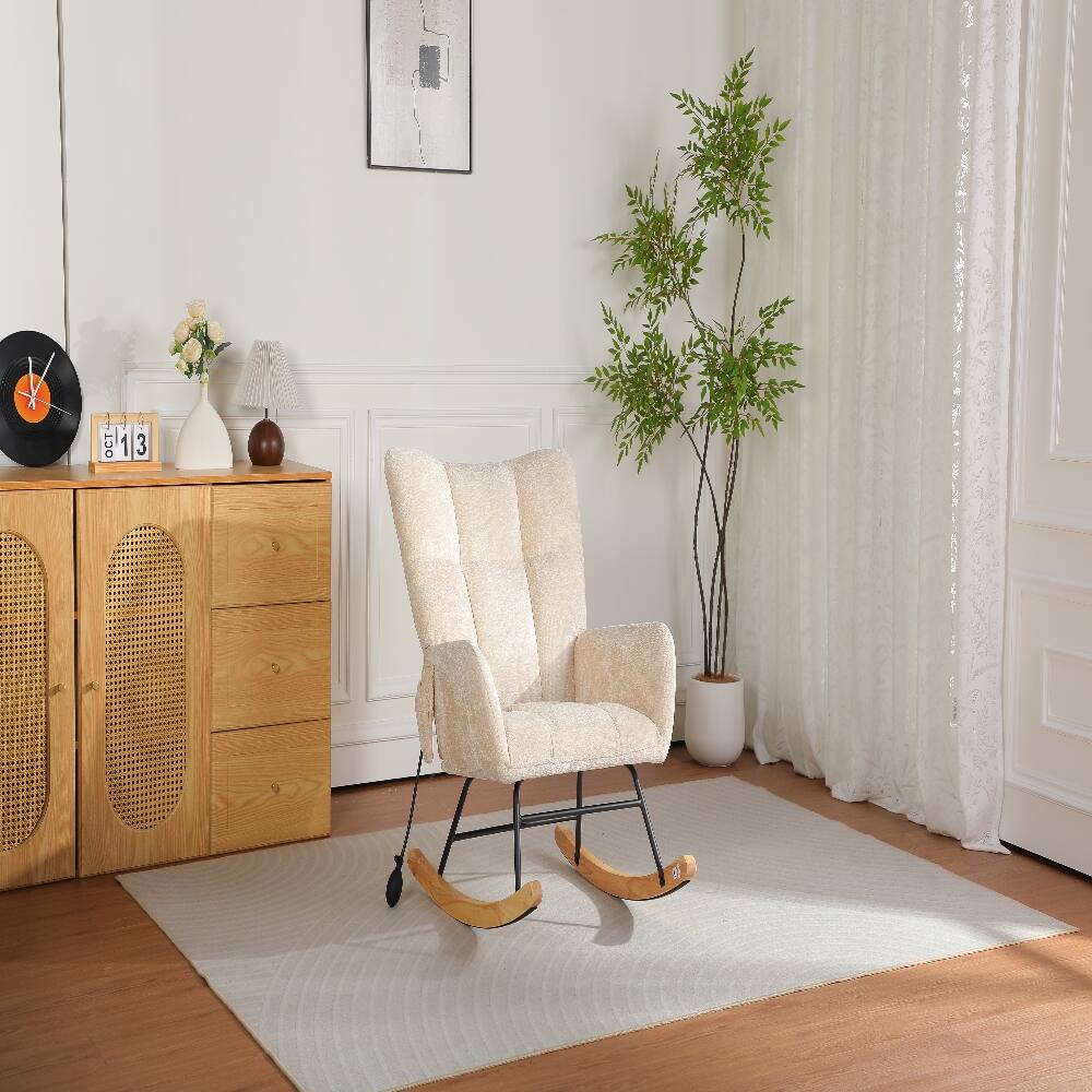 Alt View 2. Loheer - Loheer Modern Maternity Nursery Rocking Chair, Chenille Upholstered High Back Glider with Airbag Lumbar Support, Beige - Beige.
