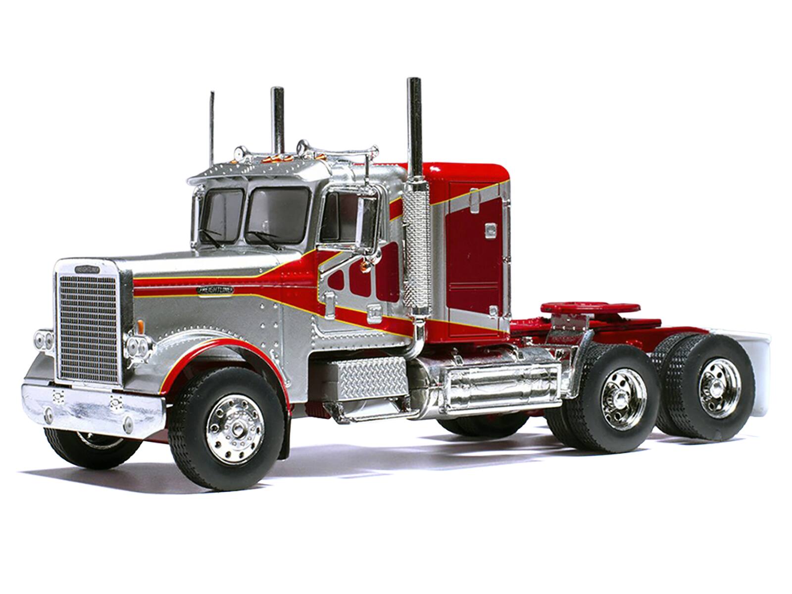 Left. IXO - 1977 Freightliner FLC 120 64 T Truck Tractor Red and Silver Metallic 1/43 Diecast Model by IXO Models - Red and Silver Metallic.