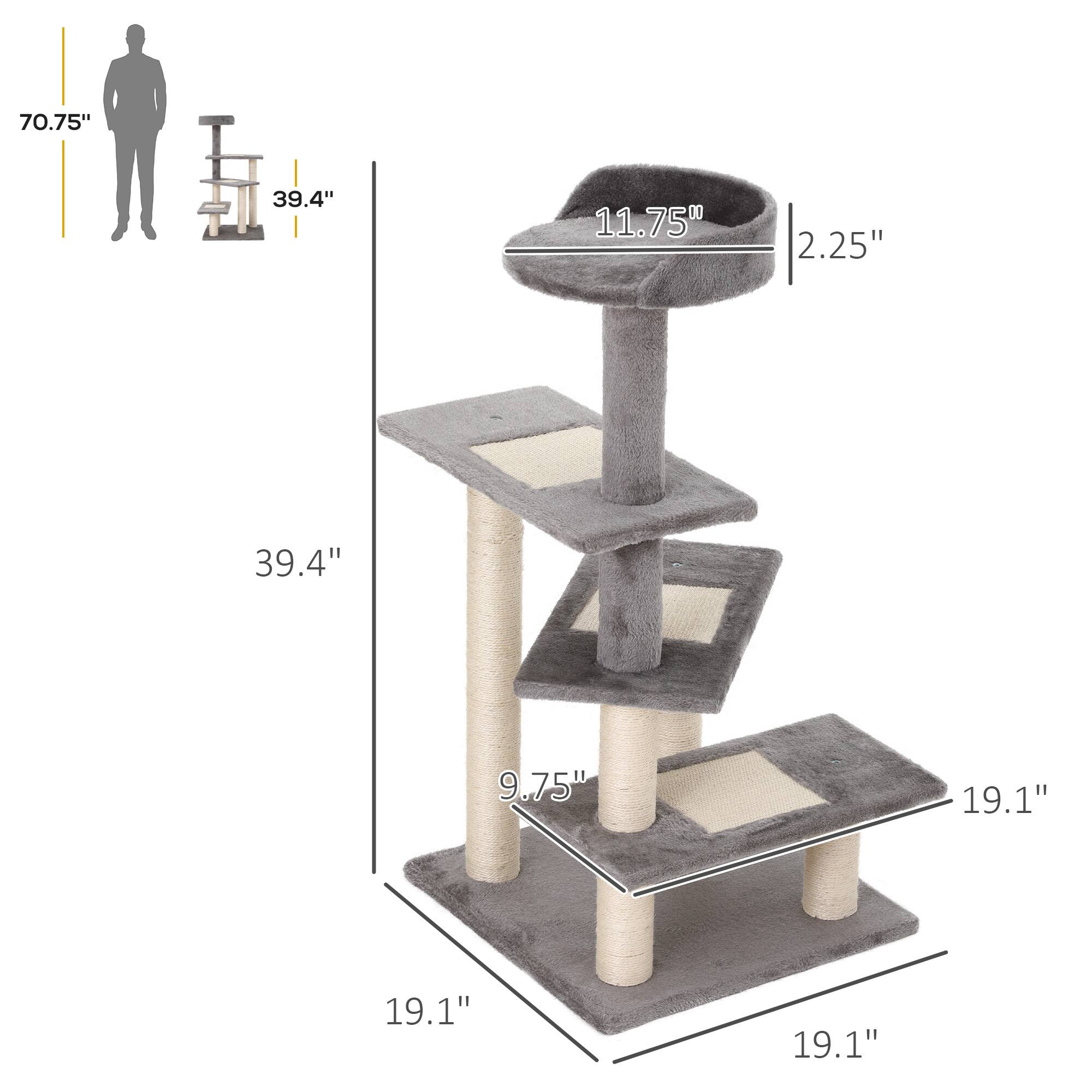 Left. Pawhut - 40" 5-Level Revolving Stair Cat Tree Scratcher Climbing Activity Tower with Play Center and Resting Perch - Beige, Grey.