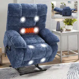Ropilly - Oversized Power Lift Recliner Dual Motor Infinite Position Lift Chair with Heat and Massage - Blue