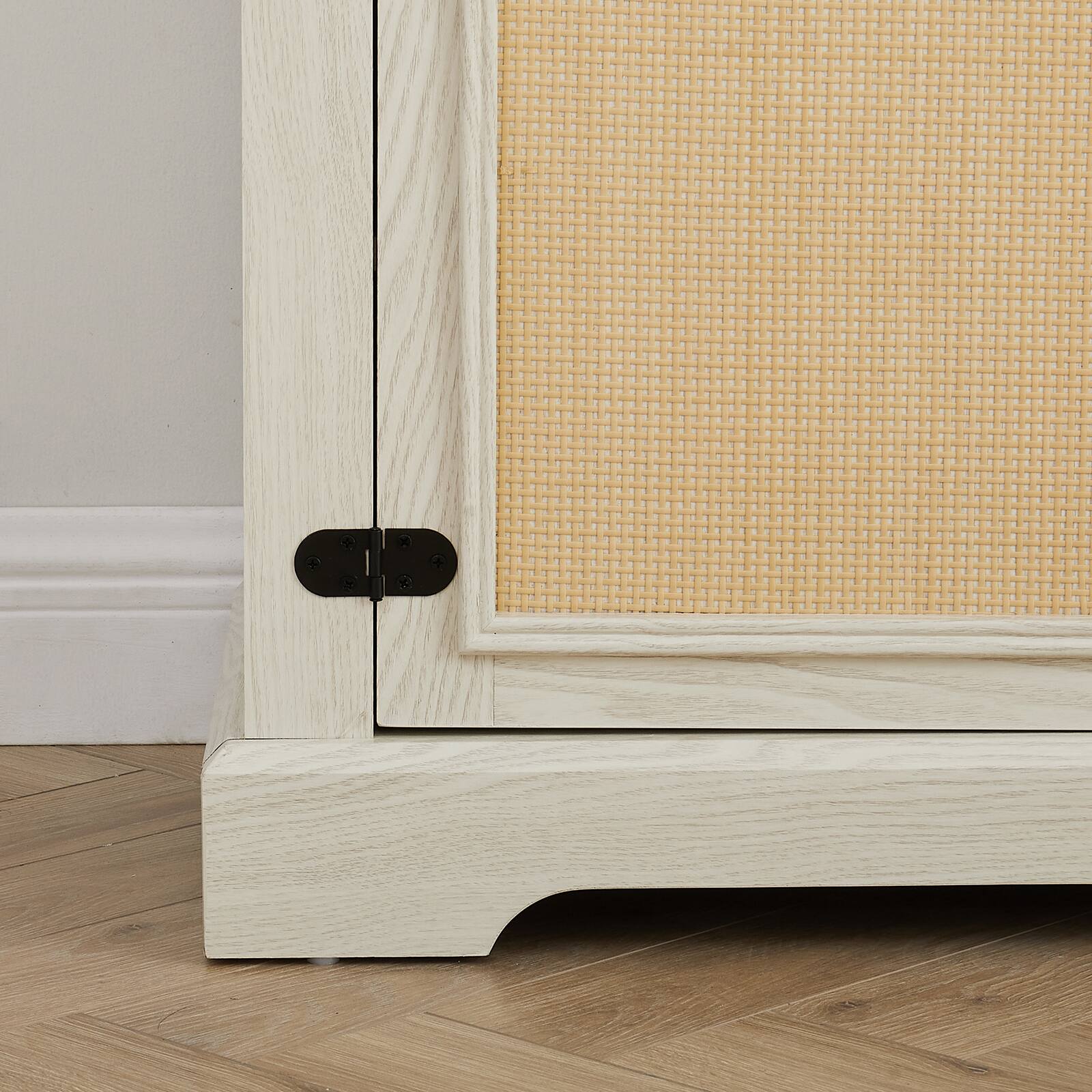 Alt View 1. Chateau Abodes - 65" Farmhouse TV Stand with Natural Rattan Doors, Adjustable Wood Shelf & 23" Fireplace Insert for up to 70" TVs - White.