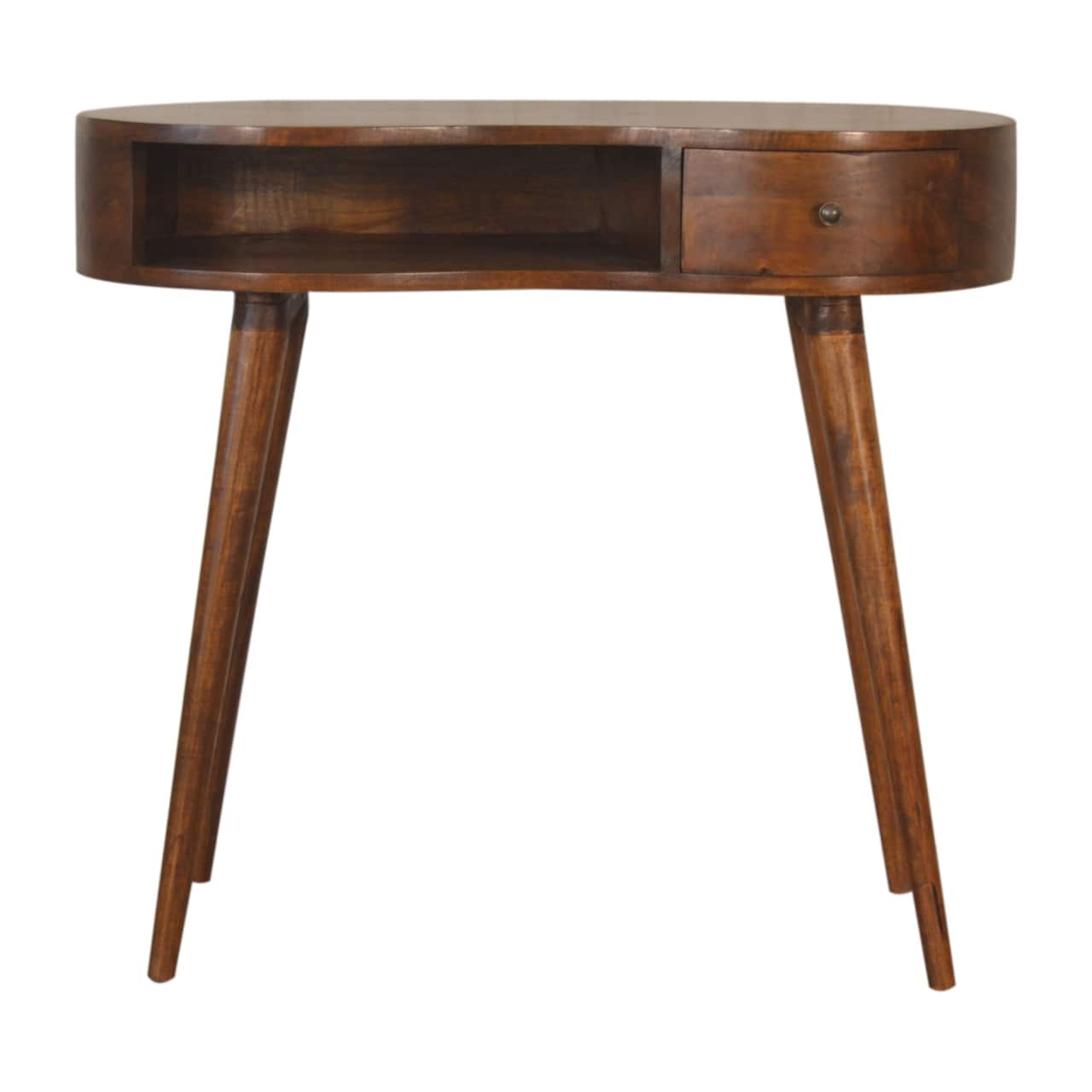 Artisan Furniture - Solid Wood Chestnut Rounded Writing Desk, 1 Drawer, 1 Open Slot - Dark Brown
