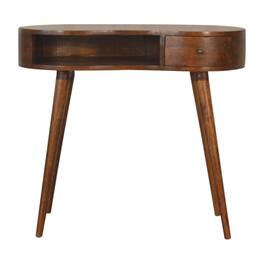 Artisan Furniture - Solid Wood Chestnut Rounded Writing Desk, 1 Drawer, 1 Open Slot - Dark Brown