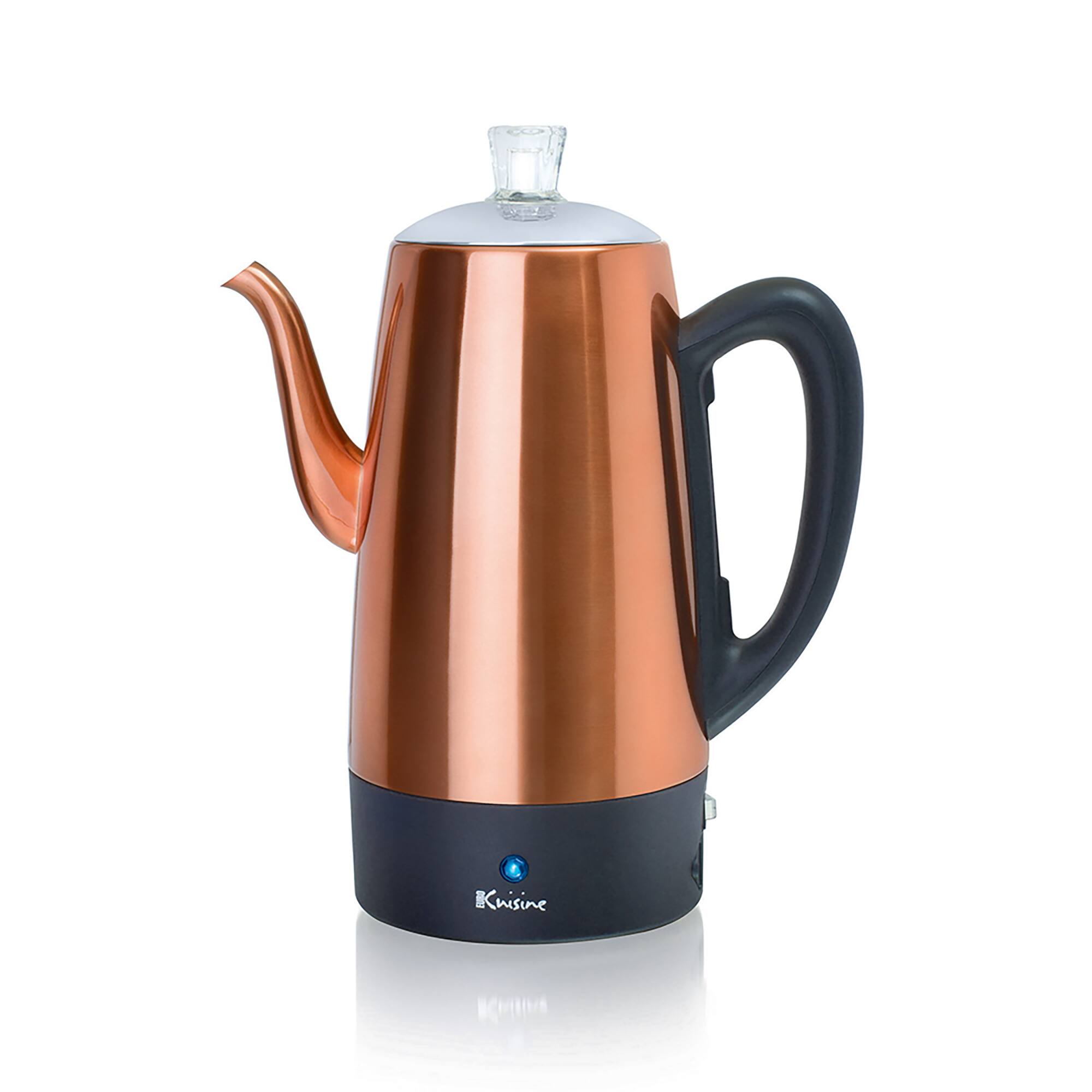Angle. Euro Cuisine - Euro Cuisine PER12 Stainless Steel Electric Coffee Percolator, 12 Cup - Copper.
