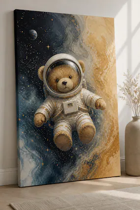 Front. FC Design - Large Ready-to-Hang 24x36"- Teddy Bear Astronaut Galaxy Art Painting Home Wall Décor - MultiColor.