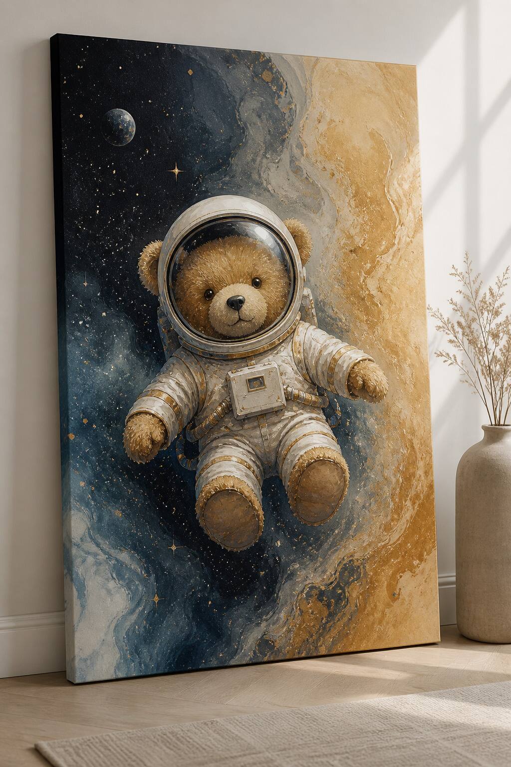 Front. FC Design - Large Ready-to-Hang 24x36"- Teddy Bear Astronaut Galaxy Art Painting Home Wall Décor - MultiColor.