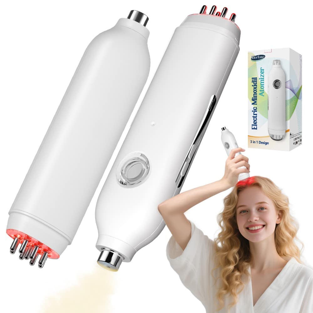 Morfone - 3-in-1 Hair Care Oil Sprayer with Red Light Therapy and Nano-Mist Spray Head, Massager for Hair Growth Promotion - White
