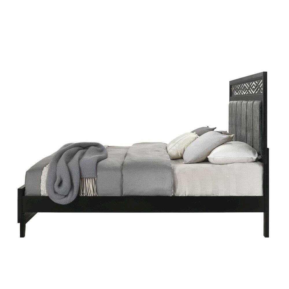 Left. Starlight Canyon Home - Elegant Black Queen Bed Frame with Headboard – Solid Rubberwood Design - Black.