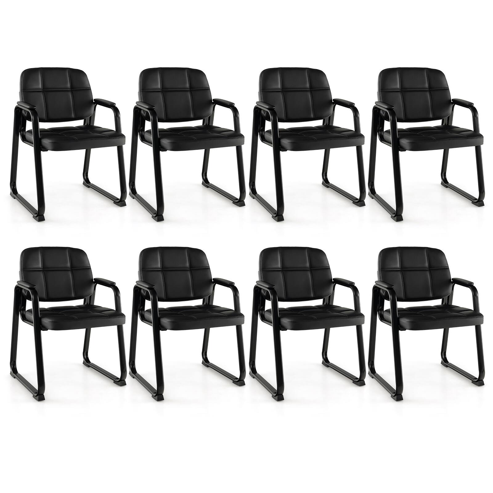 Costway - Waiting Room Chair Set of 8 Upholstered Guest Conference Chair with Armrest - Black