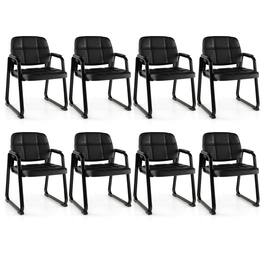Costway - Waiting Room Chair Set of 8 Upholstered Guest Conference Chair with Armrest - Black
