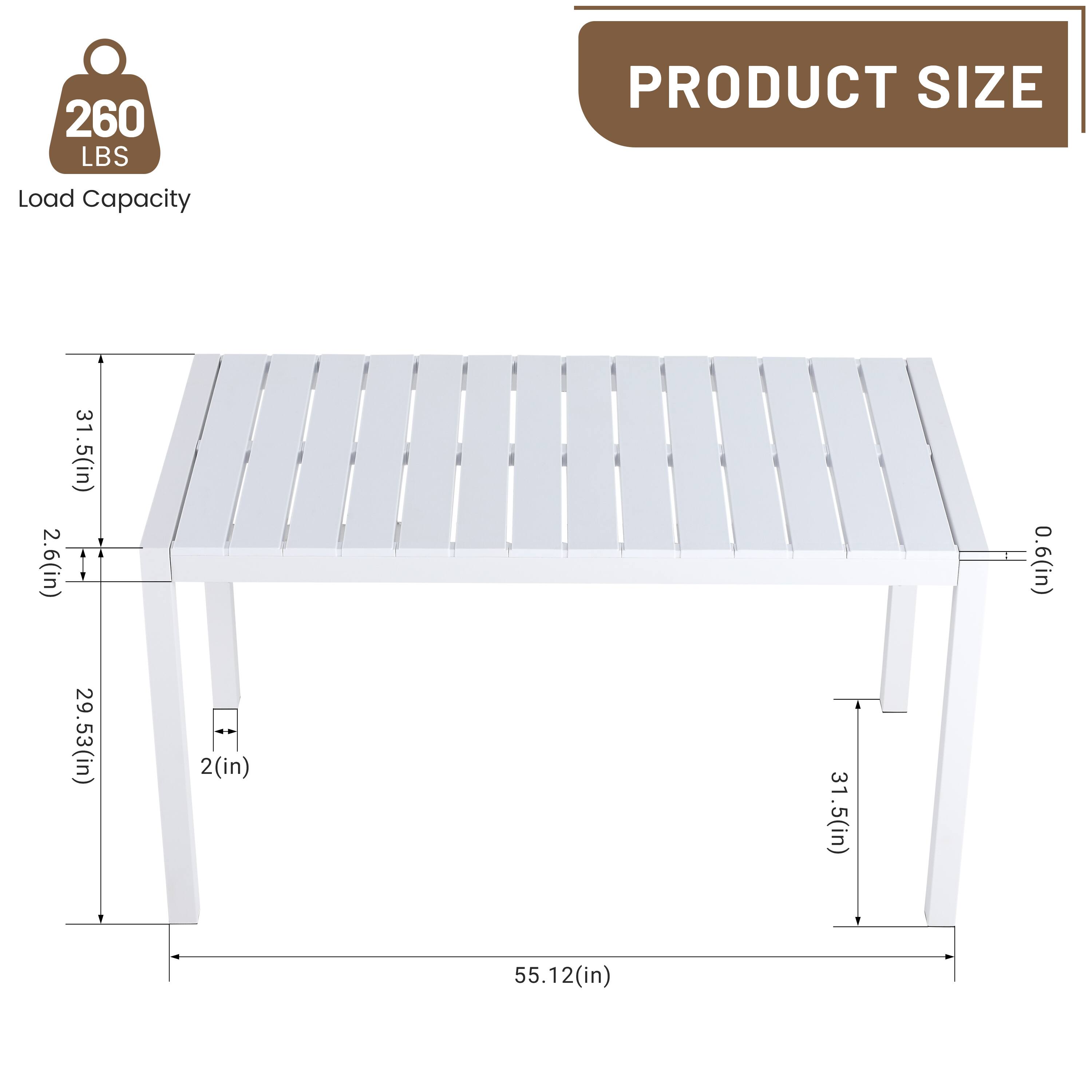 260 LBS Load Capacity

PRODUCT SIZE

31.5(in) x 2.6(in) x 0.6(in) x 29.53(in) x 2(in) x 31.5(in) x 55.12(in)