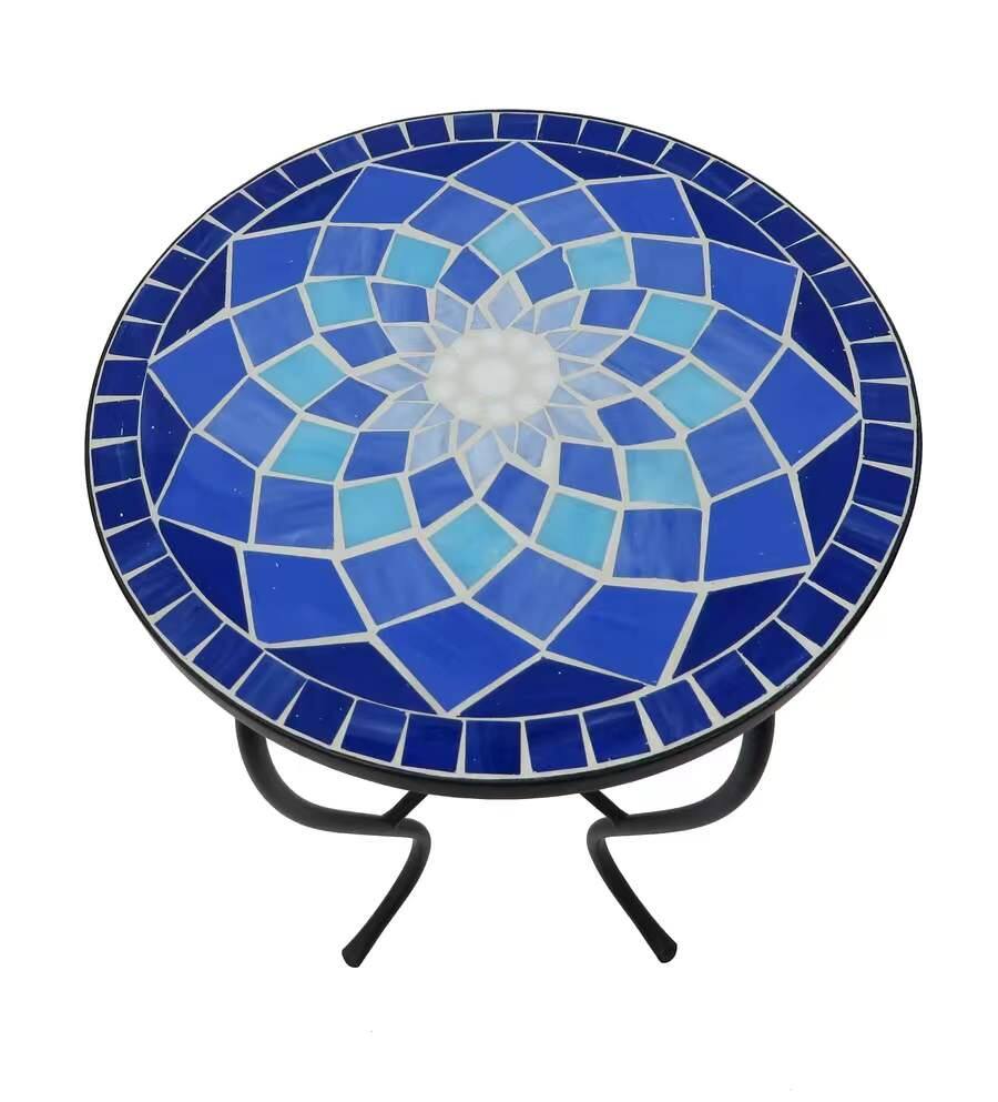 Angle. Jiallo - Mosaic Art Collection Blue Rose Accent Table - Red.