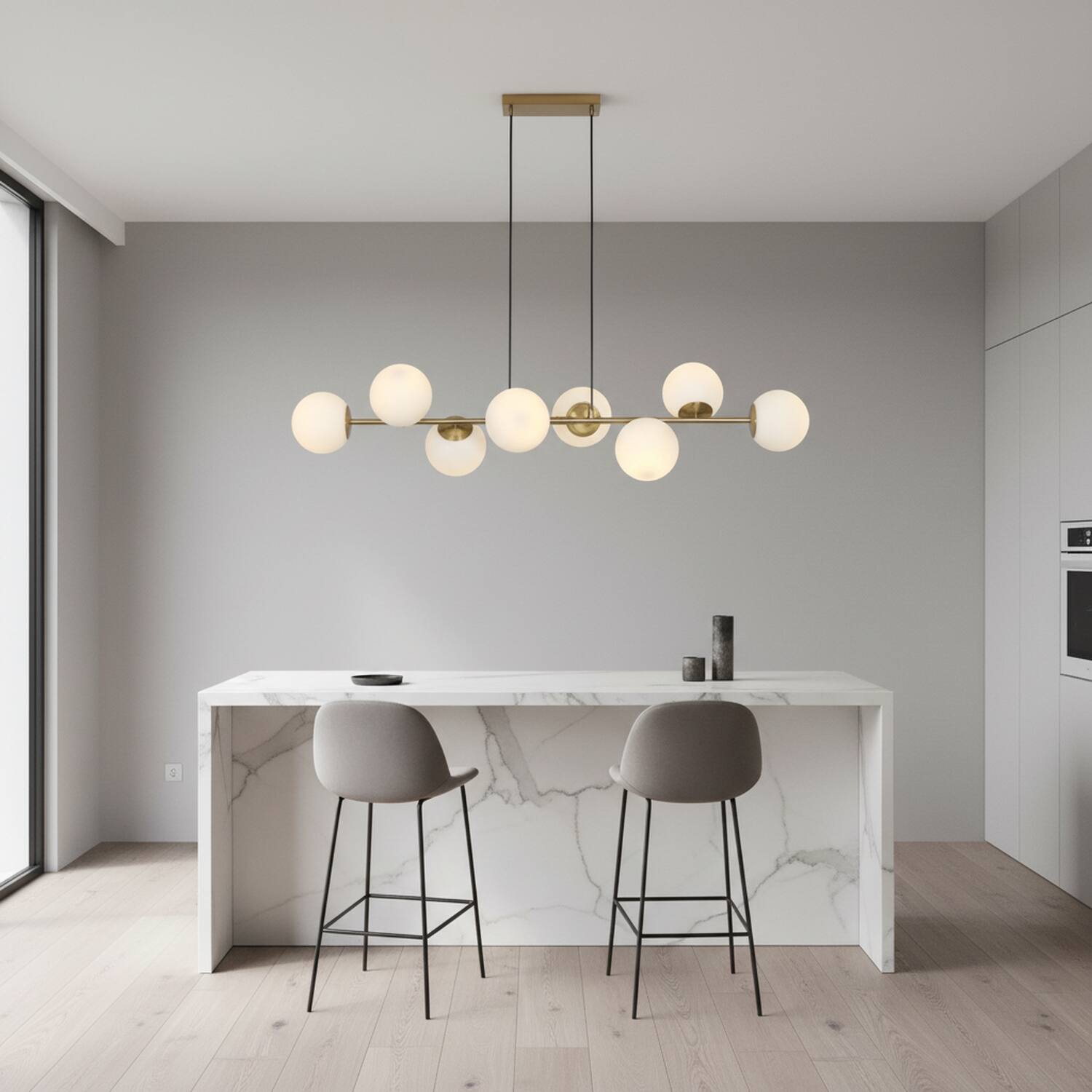 Alt View 1. Umeiluce - Modern 8-Light 49.2 Inches Kitchen Island Linear Chandelier E12 - Brass.
