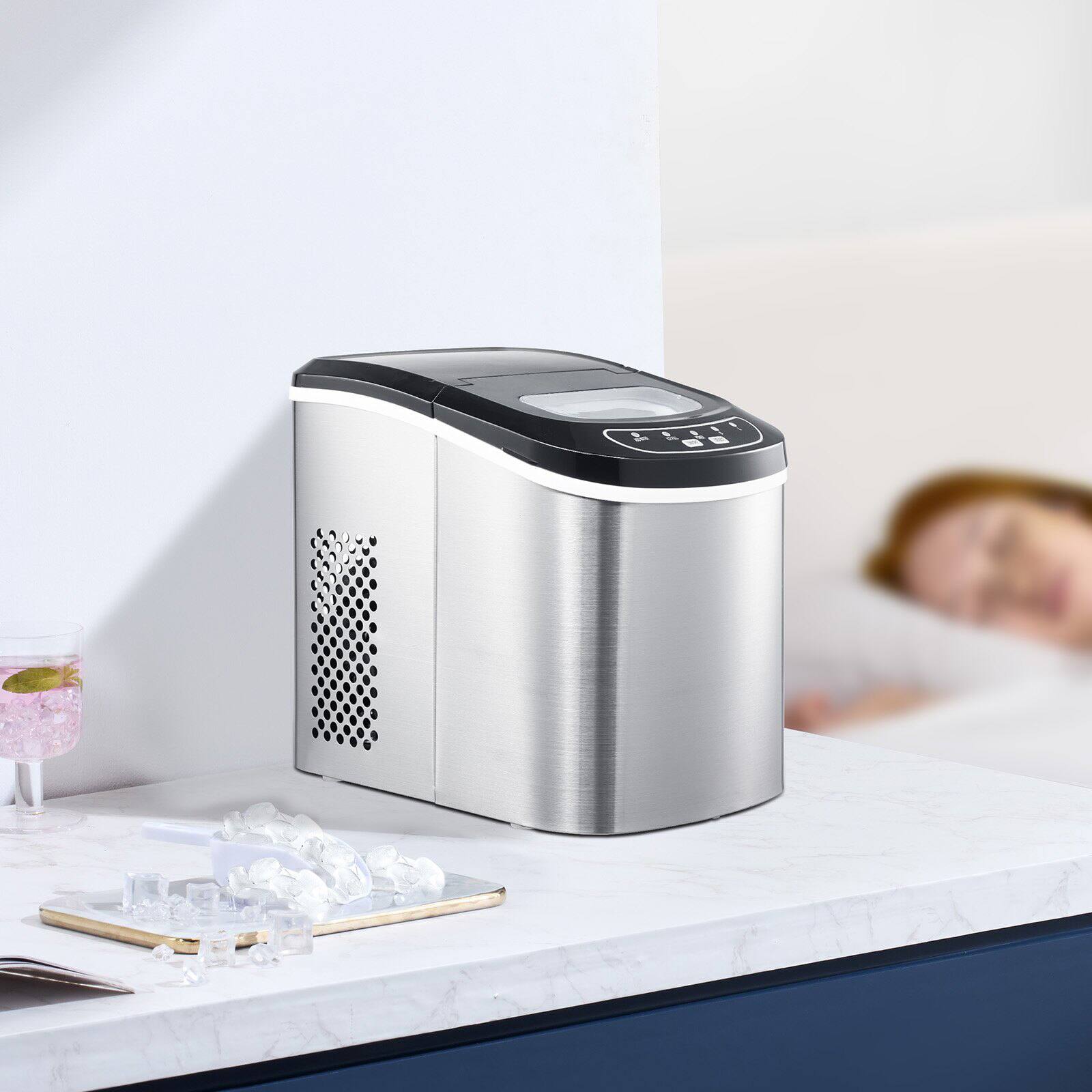 Alt View 1. Glintex - Countertop Ice Maker, Bullet Ice, 9 Cubes in 6 Min, 33 lb/Day, 2 Sizes, Self-Cleaning, Scoop & Basket - Silver.