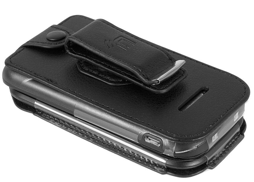 Alt View 9. Nakedcellphone - Case for Consumer Cellular Iris Flip Phone - Vegan Leather with Belt Clip - Black.