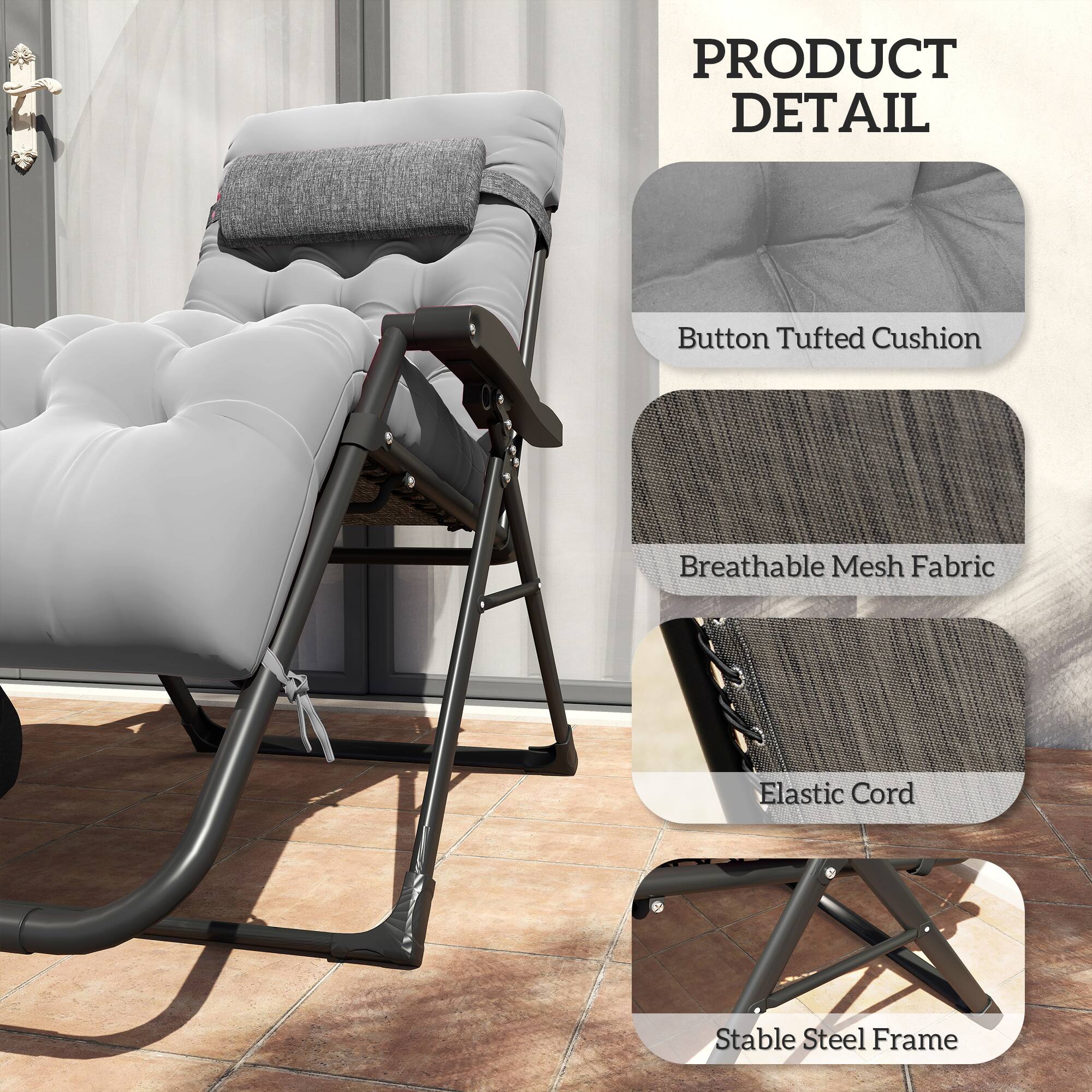 PRODUCT DETAIL
- Button Tufted Cushion
- Breathable Mesh Fabric
- Elastic Cord
- Stable Steel Frame