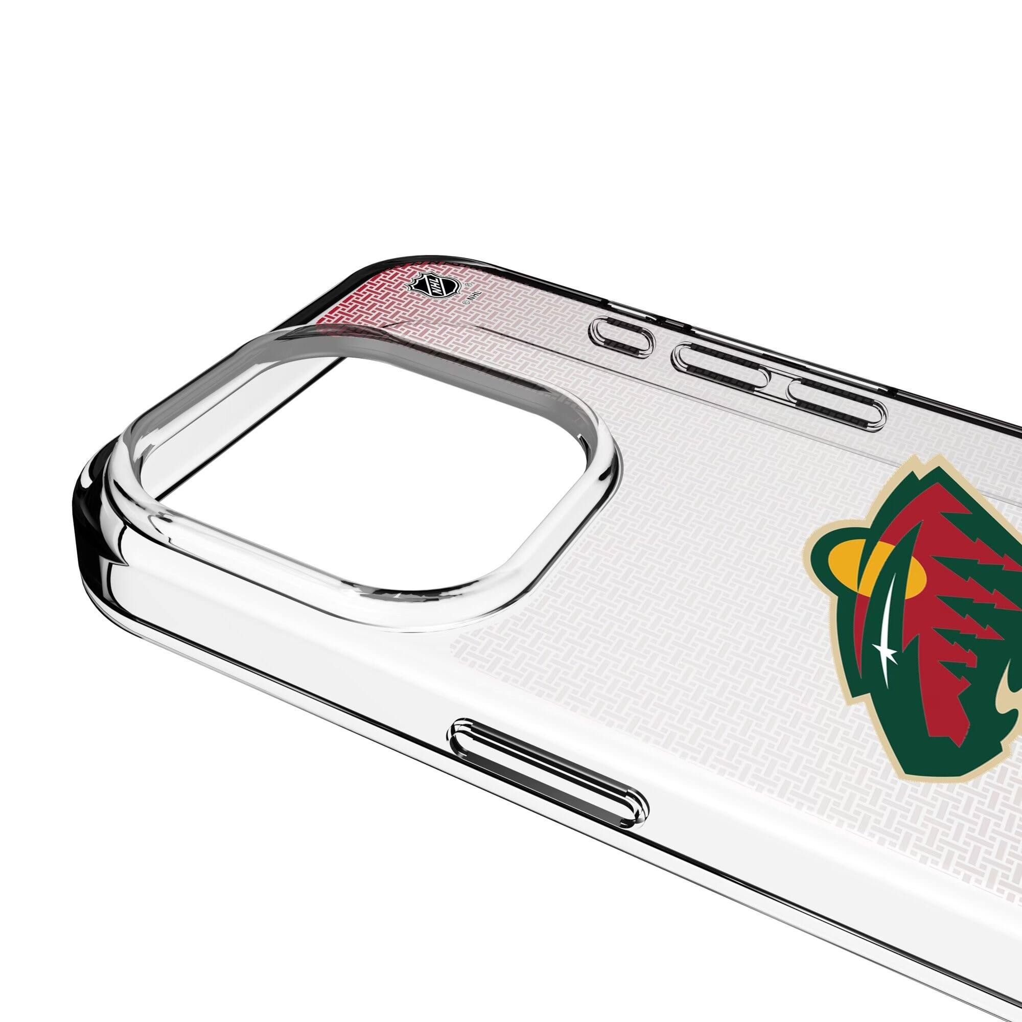 Alt View 2. Keyscaper - Minnesota Wild Linen Logo iPhone Clear Case - 14 Pro Max - Multicolor.
