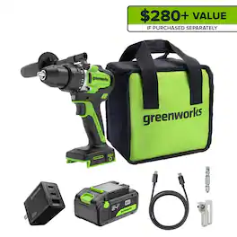 Greenworks - 24V Cordless Brushless 800 in-lbs Drill/Driver, 21 Clutch, with 4.0Ah Battery and Charger - Green