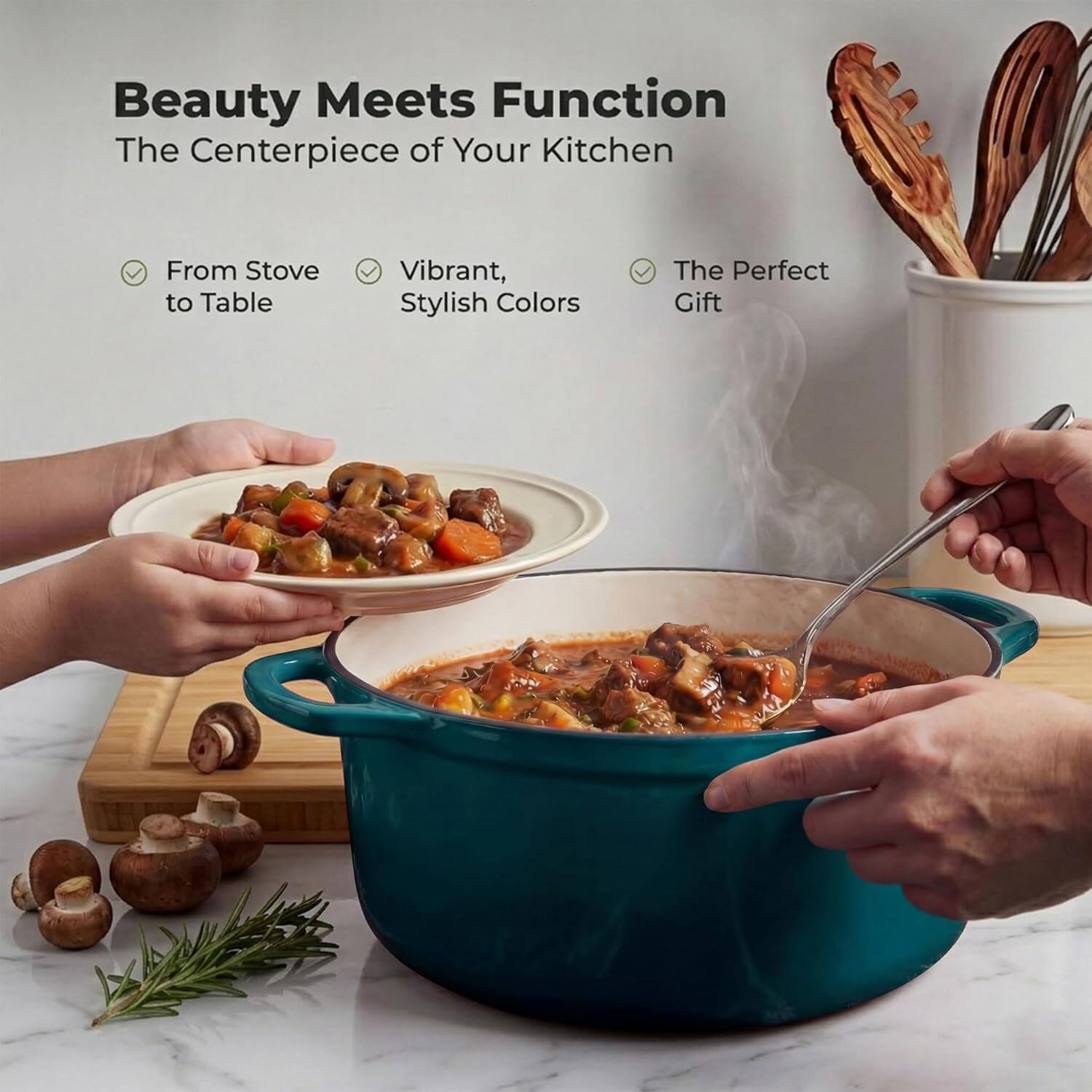 Beauty Meets Function  
The Centerpiece of Your Kitchen  

- From Stove to Table  
- Vibrant, Stylish Colors  
- The Perfect Gift