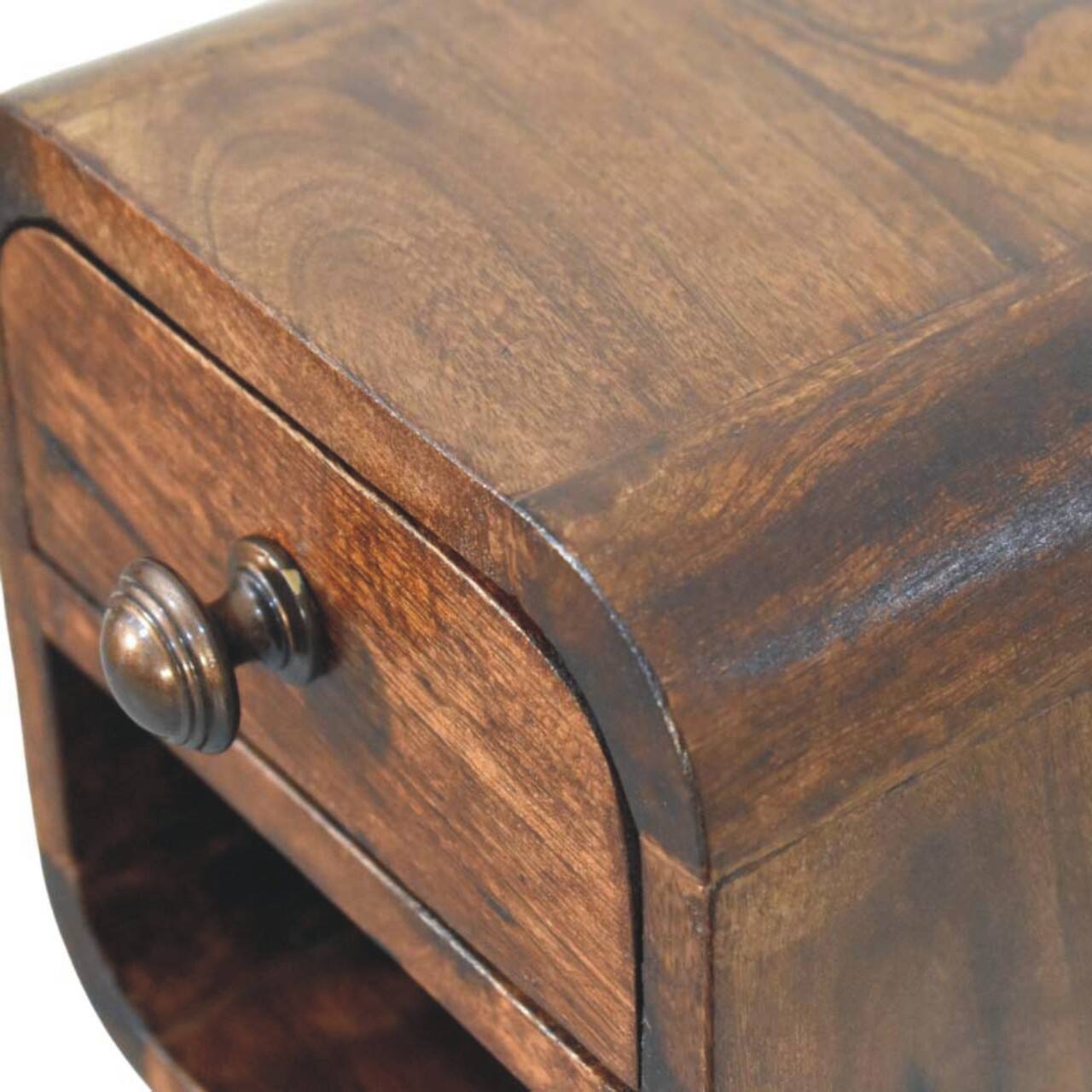Alt View 2. Artisan Furniture - Artisan Furniture Solid Wood Curved Wall Mounted Bedside, 1 Drawer, 1 Open Slot, Dark Brown - Dark brown.