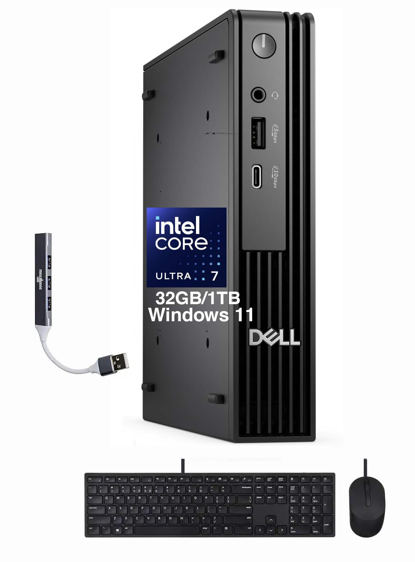Dell - Upgraded - Pro Slim Plus QBS1250 SFF AI Desktop (Ultra 7-265, 32GB, 1TB SSD, Intel Graphics, 3 DisplayPort, Win 11 Pro) w/USB Hub - Black