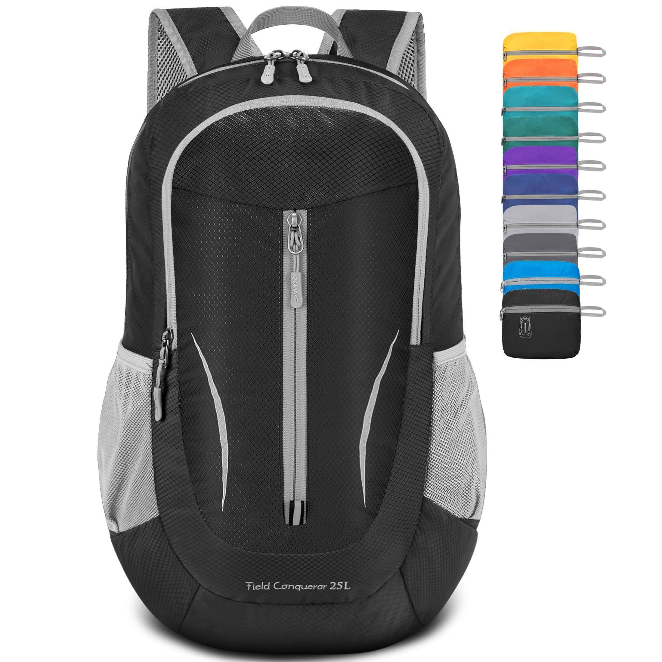 Stamp n Camp - Ultra Lightweight Packable Backpack 25l Foldable Hiking Backpacks Water Resistant Small Folding Daypack For Travel - Signal Black-Small