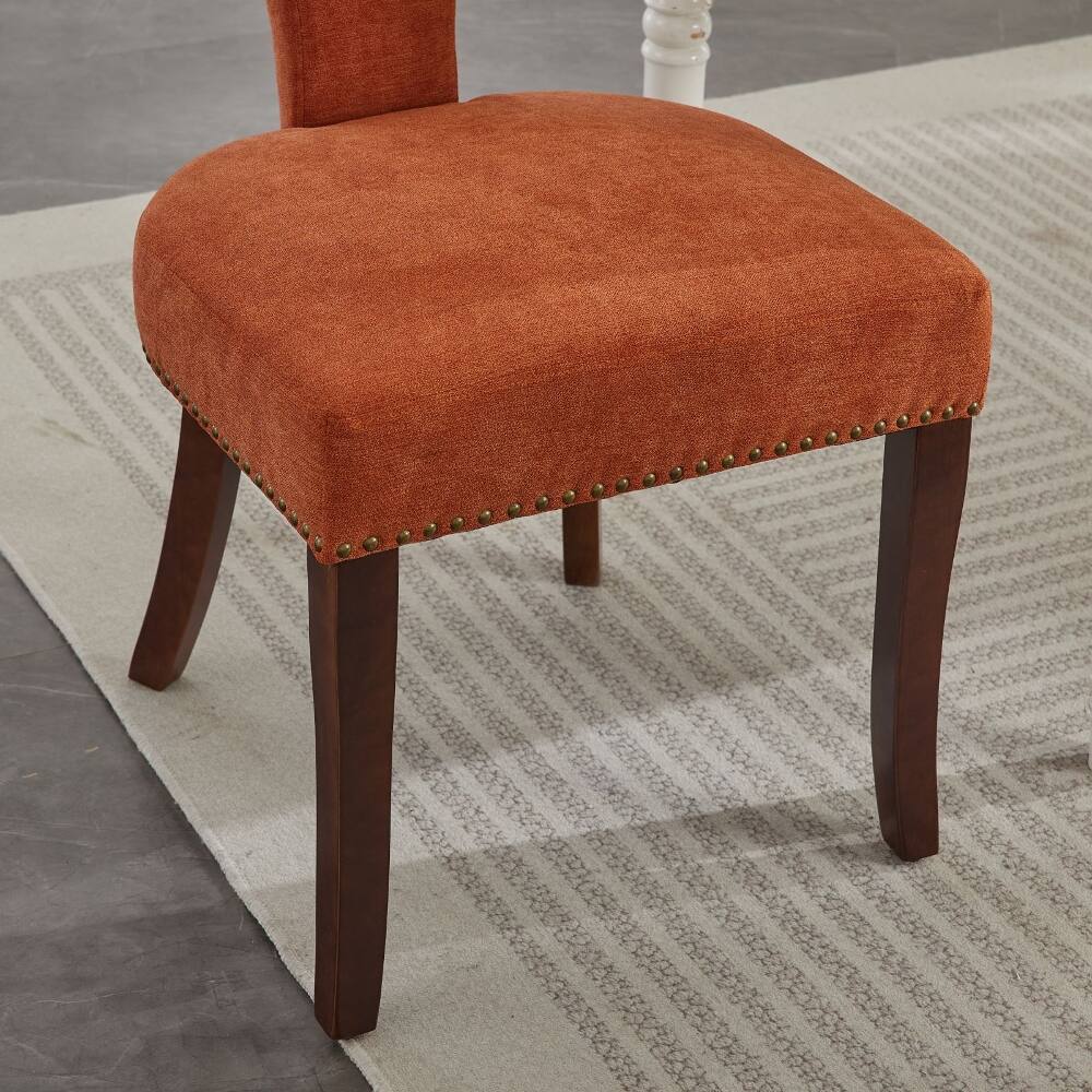 Alt View 8. Loheer - Loheer Mid Century Modern Dining Chairs Set of 2 Orange Linen Farmhouse Kitchen Accent Chairs with Copper Nails - Orange.