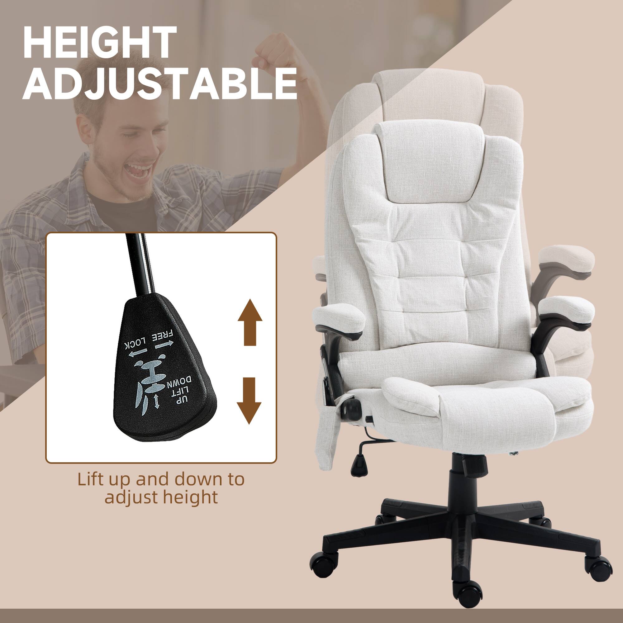 HEIGHT ADJUSTABLE
FREE LOCK
LIFT UP
LIFT UP and down to adjust height