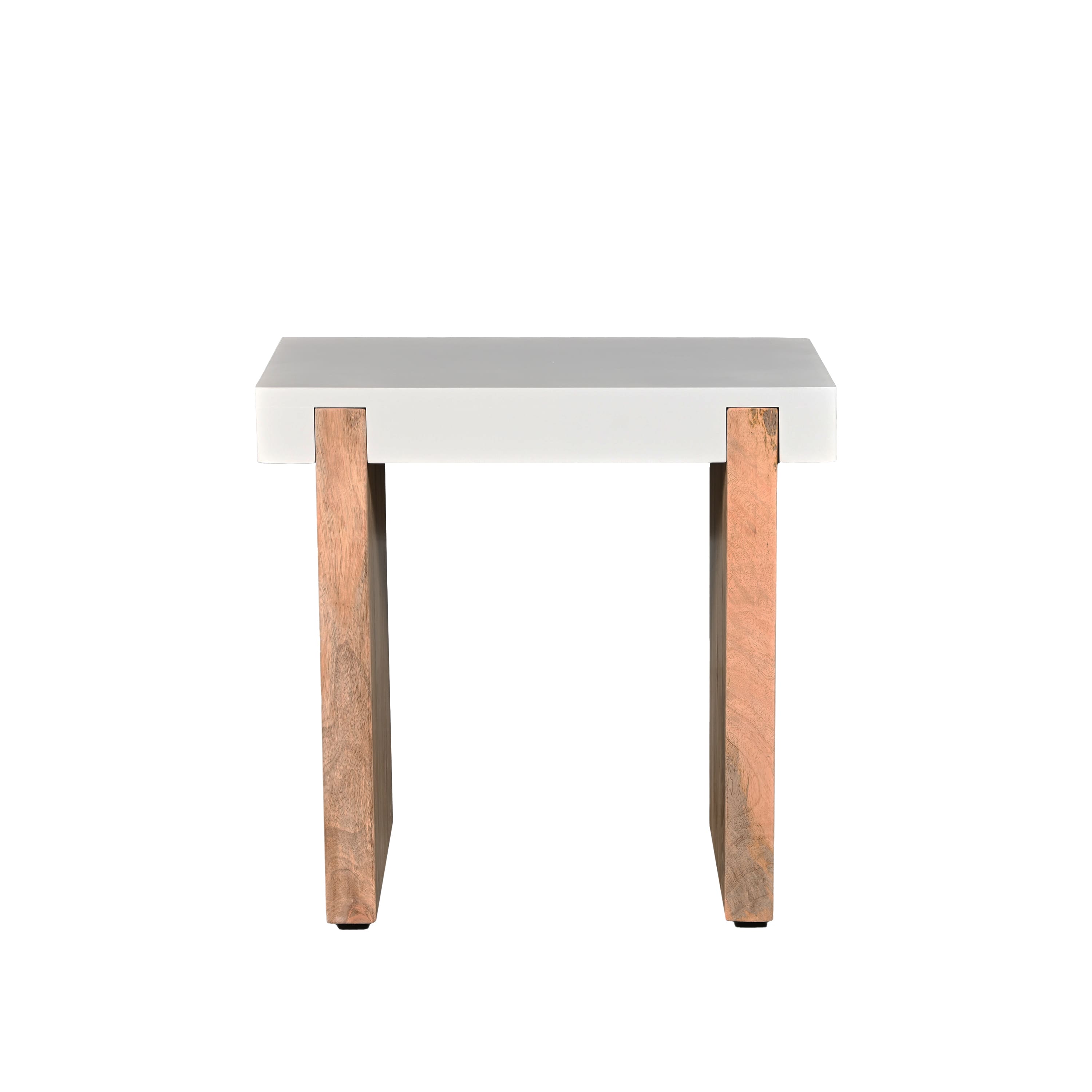 Front. Manhattan Lane - 20 Inch Rectangular End Side Table, Mango Wood, Sled Base, Glossy White - White and Brown.