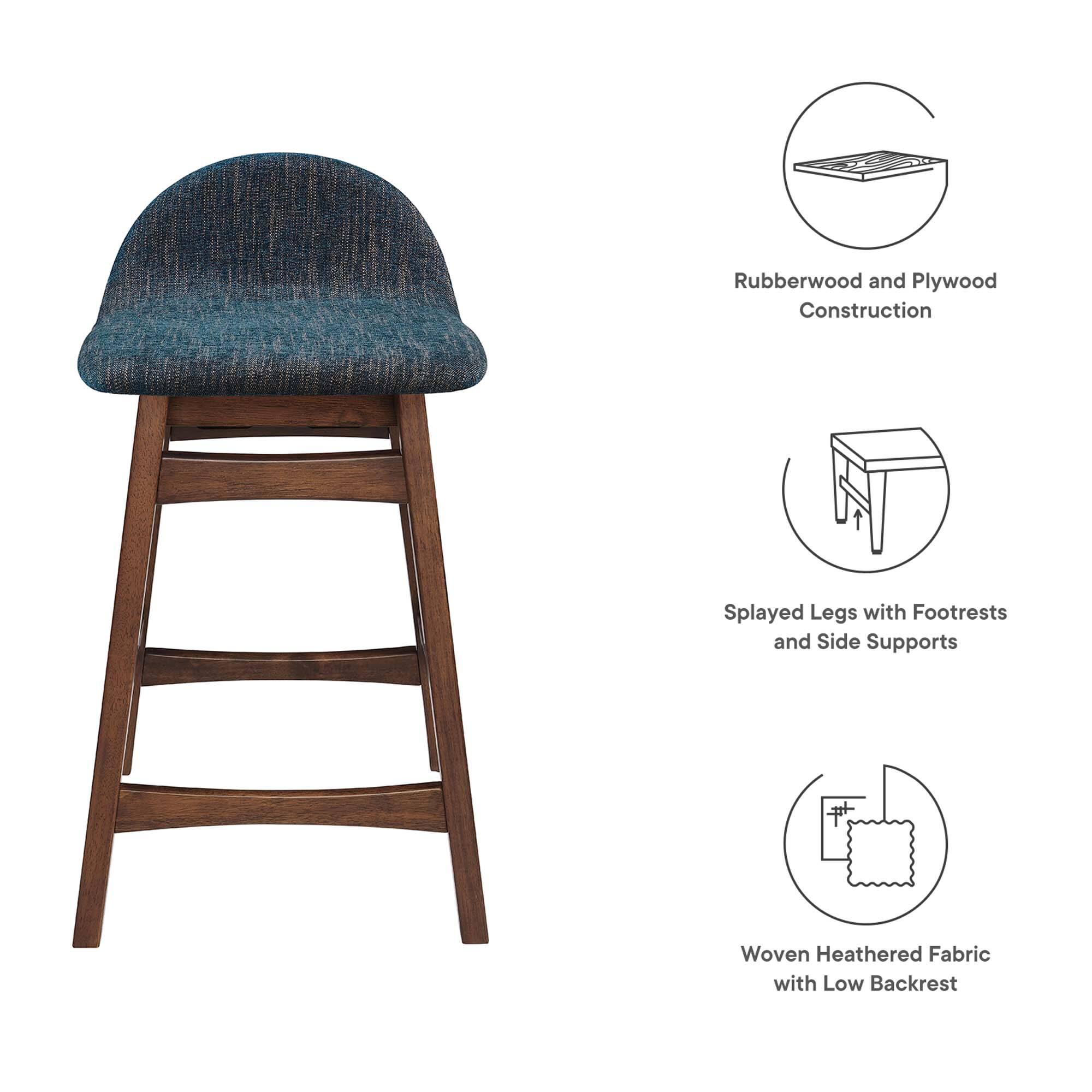 - Rubberwood and Plywood Construction
- Splayed Legs with Footrests and Side Supports
- Woven Heathered Fabric with Low Backrest