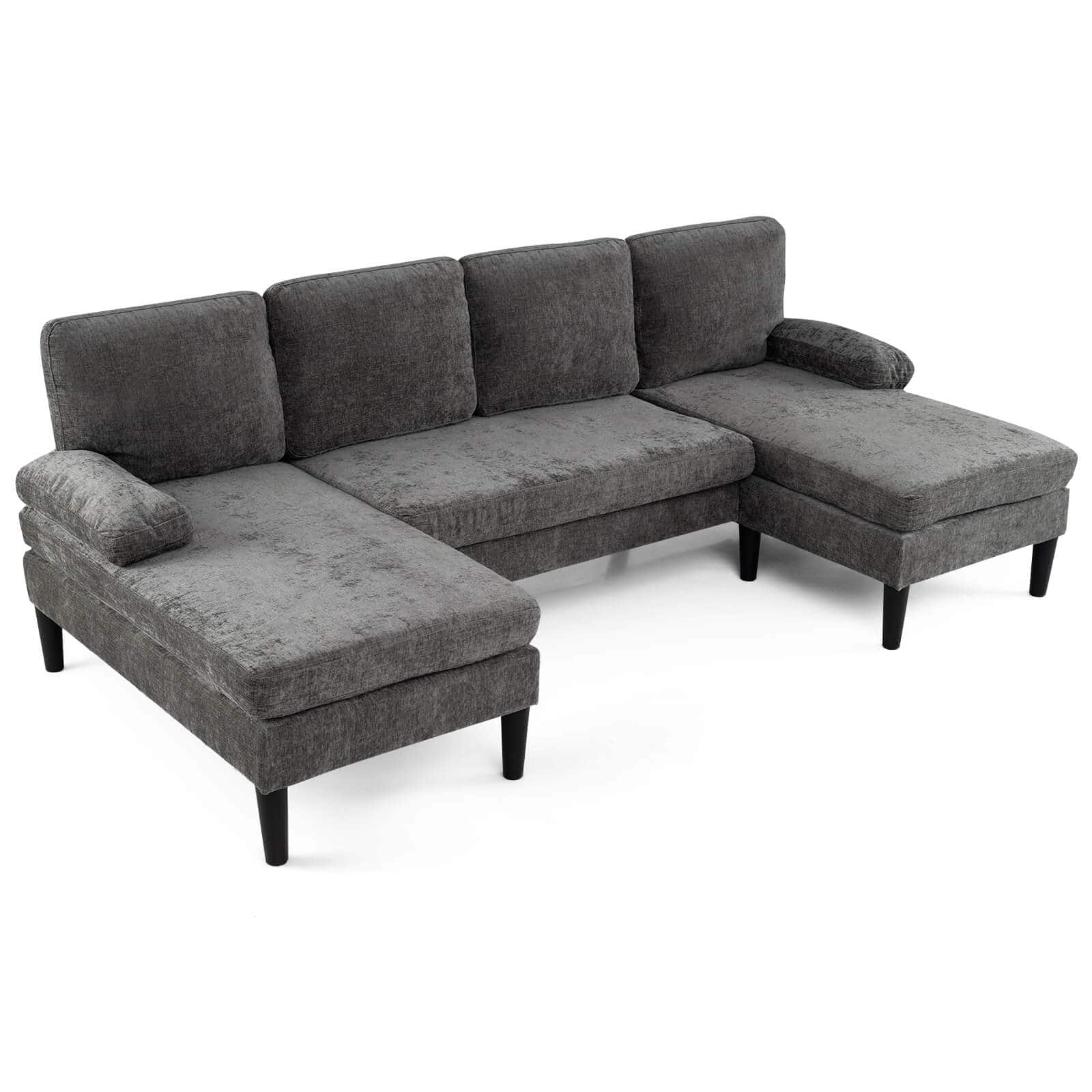 Costway - Sectional Couch, Chenille Upholstered Sofa Couch with Double Chaise for Home Office - Gray