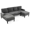 Front. Costway - Costway Sectional Couch, Chenille Upholstered Sofa Couch with Double Chaise for Home Office - Gray.
