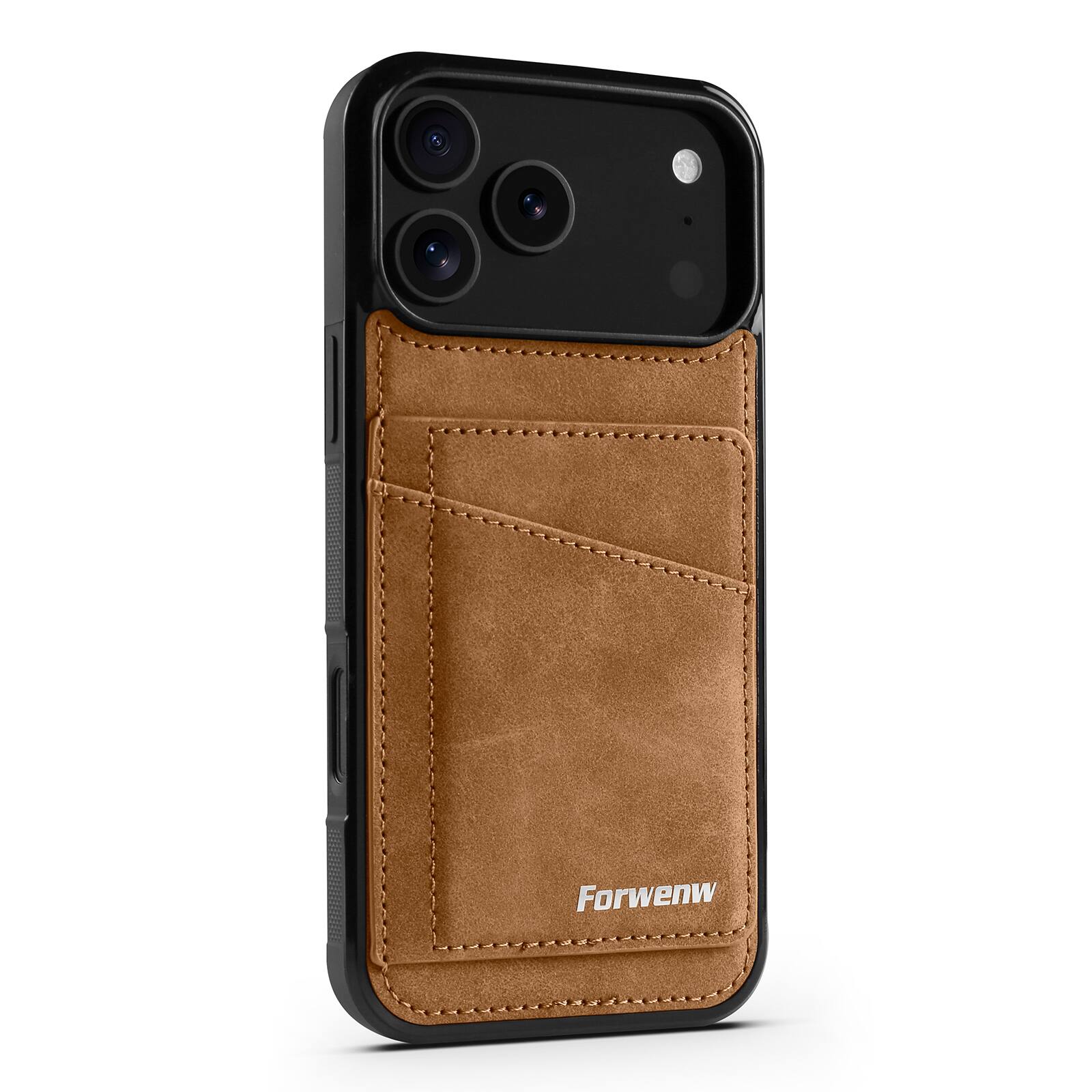 Back. Dteck - Wallet Phone Case for Apple iPhone 18 Pro Max with Kickstand, Slim Shockproof Leather TPU Card Holder Protective Cover - Brown.